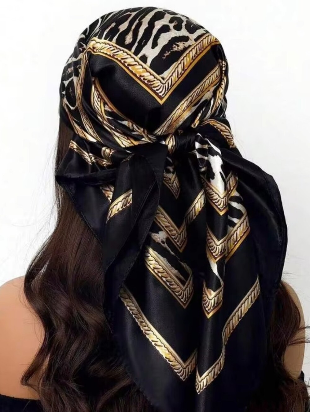 Designer-Inspired Leopard Print Silk Scarf with Gold Trim - Black/White (NWOT) - Picture 6 of 7